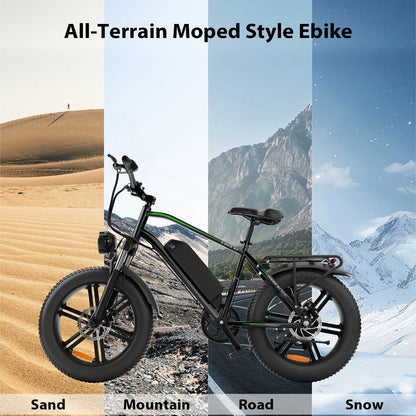 Electric Bike, Peak 1000W Electric Bicycles for Adults, 20X4.0" Fat Tire Ebike, 48V/13AH Battery, 25MPH E-Mountain Bike for Cycling & Off-Road, 7-Speed Front Suspension Ebike for Adults UL2849