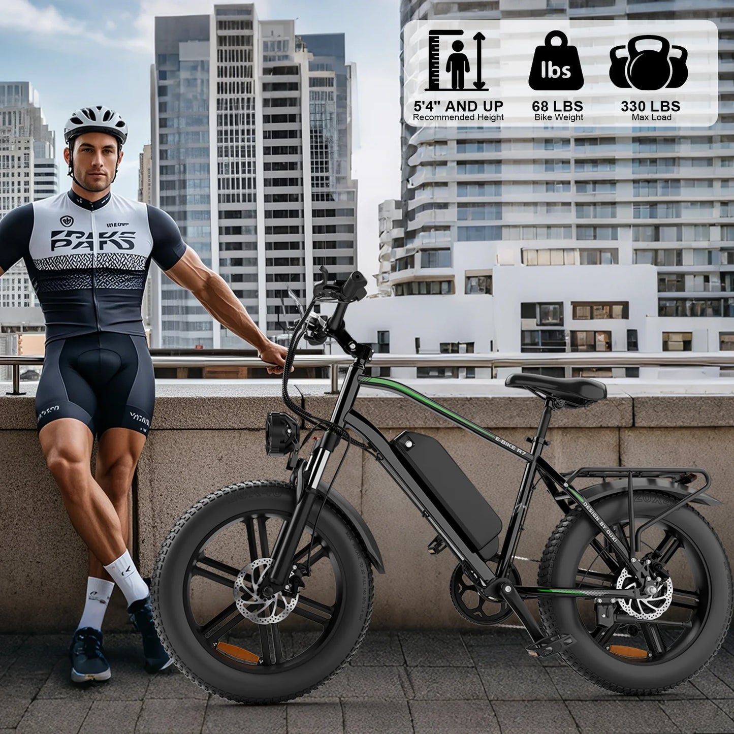 Electric Bike, Peak 1000W Electric Bicycles for Adults, 20X4.0" Fat Tire Ebike, 48V/13AH Battery, 25MPH E-Mountain Bike for Cycling & Off-Road, 7-Speed Front Suspension Ebike for Adults UL2849