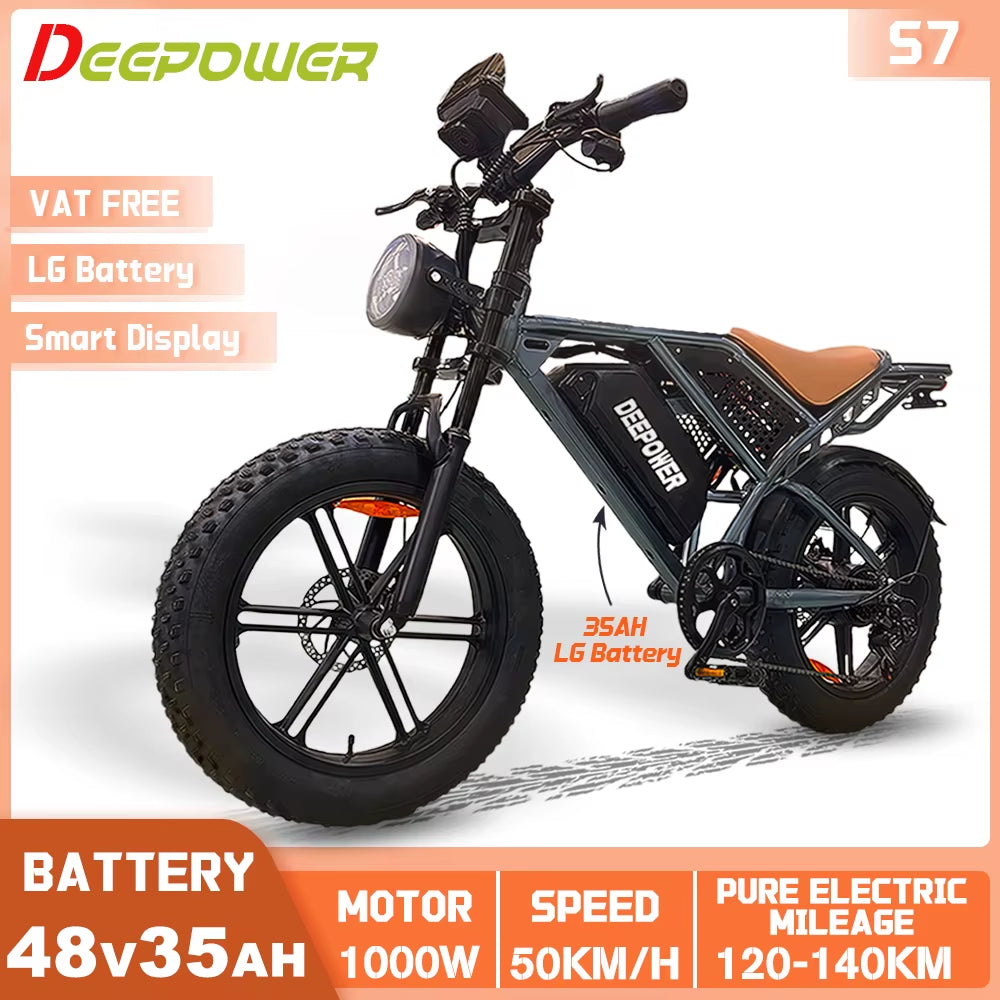 S7 Off-Road Electric Bike for 1000W Motor Adults Mountain Ebike with 48V 60AH LG Battery All-Terrain Motorcycle Style