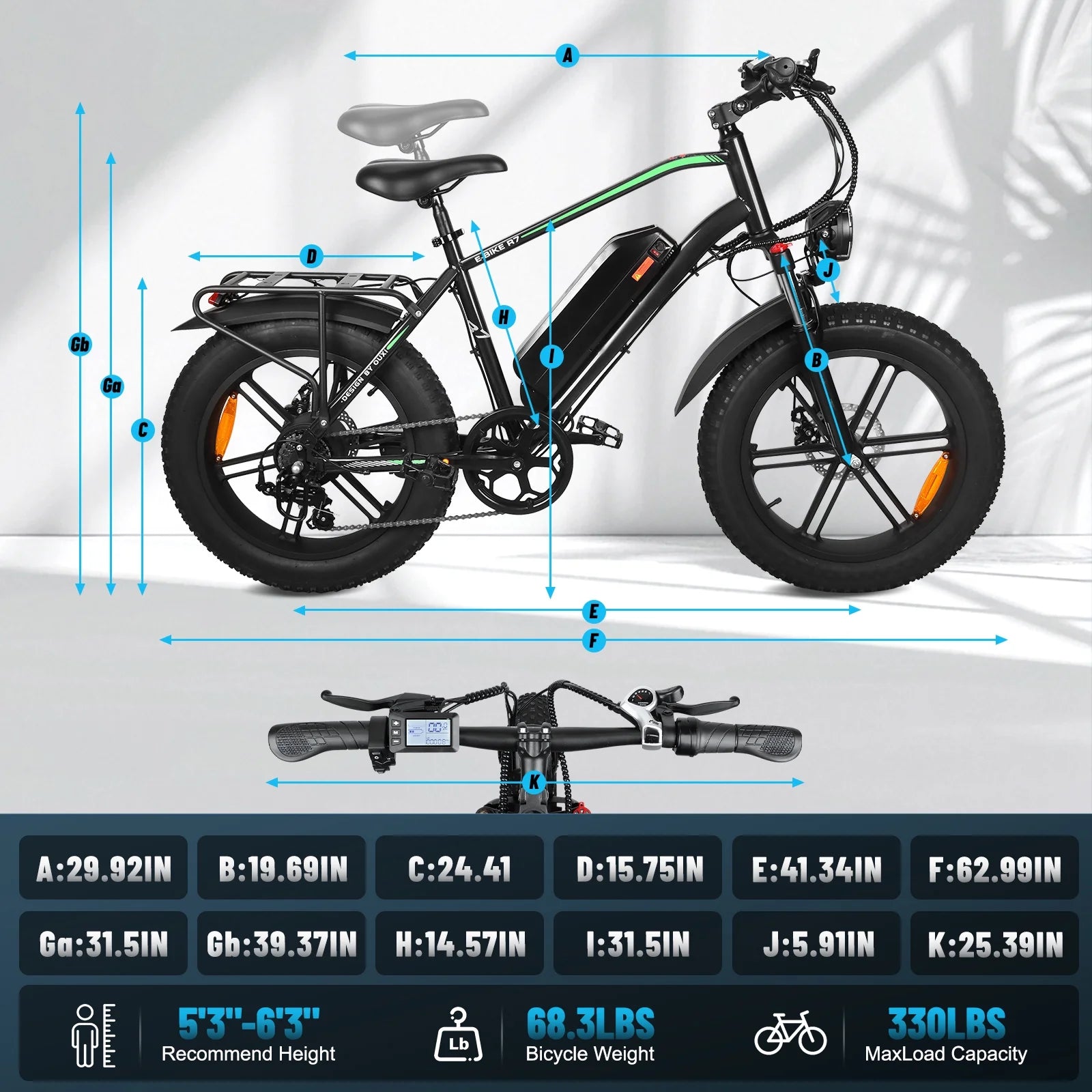 Electric Bike, Peak 1000W Electric Bicycles for Adults, 20X4.0" Fat Tire Ebike, 48V/13AH Battery, 25MPH E-Mountain Bike for Cycling & Off-Road, 7-Speed Front Suspension Ebike for Adults UL2849