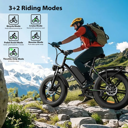 Electric Bike, Peak 1000W Electric Bicycles for Adults, 20X4.0" Fat Tire Ebike, 48V/13AH Battery, 25MPH E-Mountain Bike for Cycling & Off-Road, 7-Speed Front Suspension Ebike for Adults UL2849