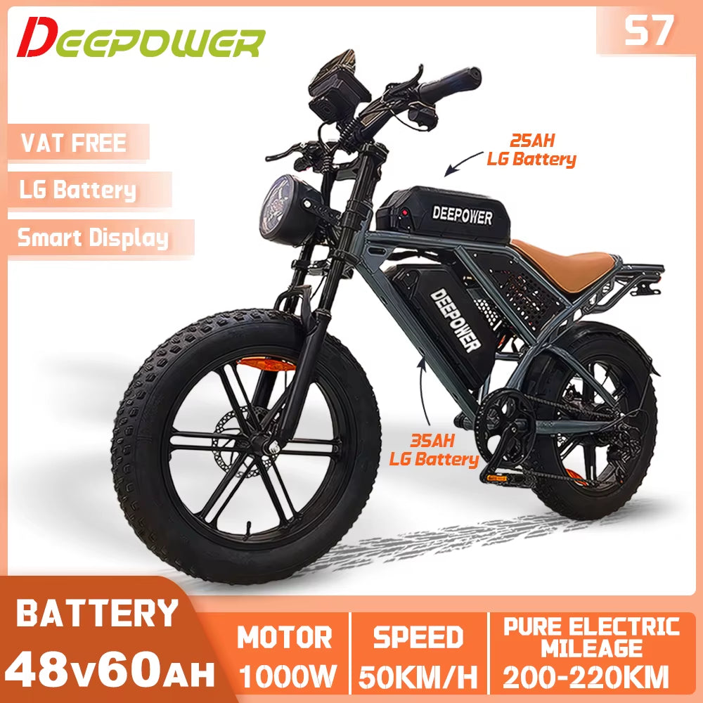 S7 Off-Road Electric Bike for 1000W Motor Adults Mountain Ebike with 48V 60AH LG Battery All-Terrain Motorcycle Style